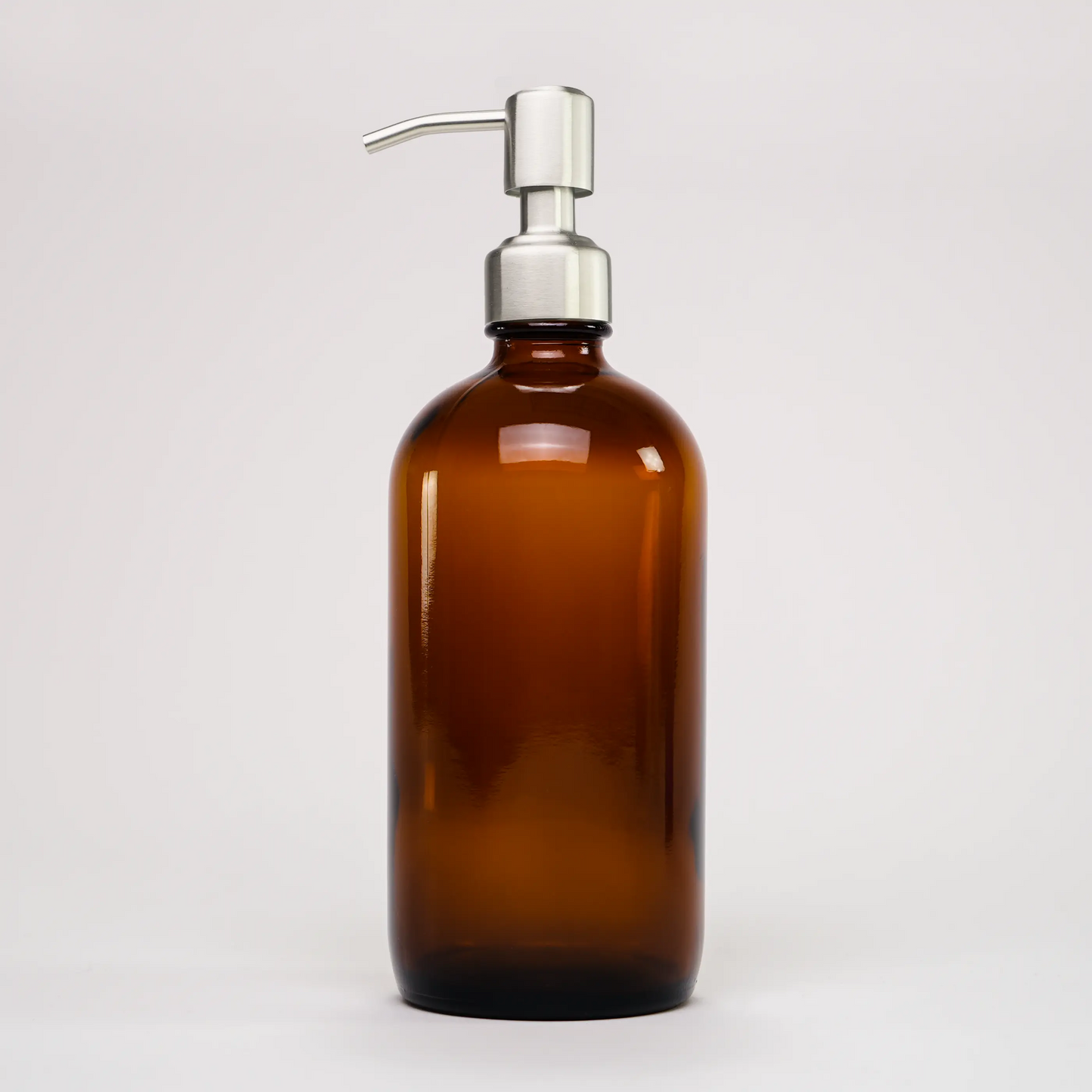 Amber Glass Keeper Bottle | 16 oz | Stainless Steel Pump Rustic Strength