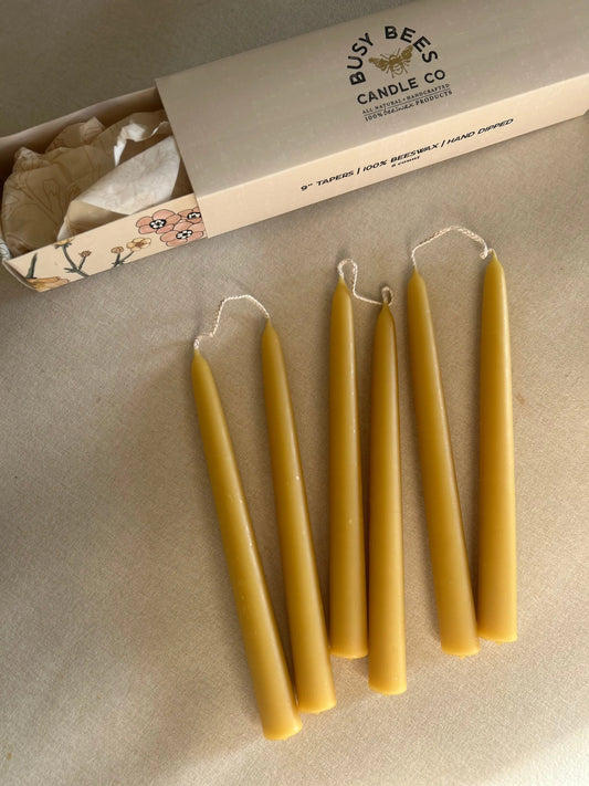 Hand Dipped 9" Taper Candles Busy Bees Candle Company