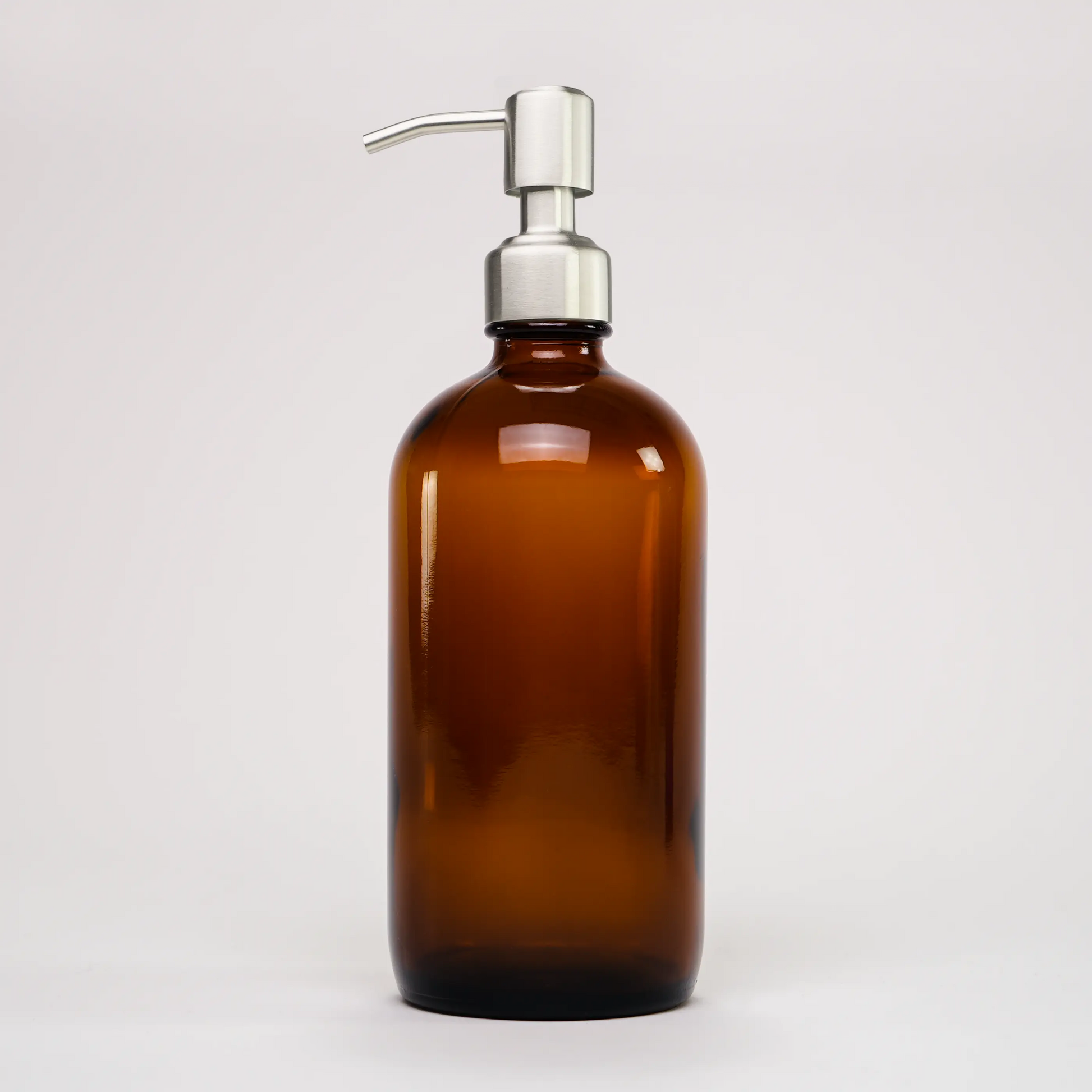 Amber Glass Keeper Bottle | 16 oz | Stainless Steel Pump Rustic Strength
