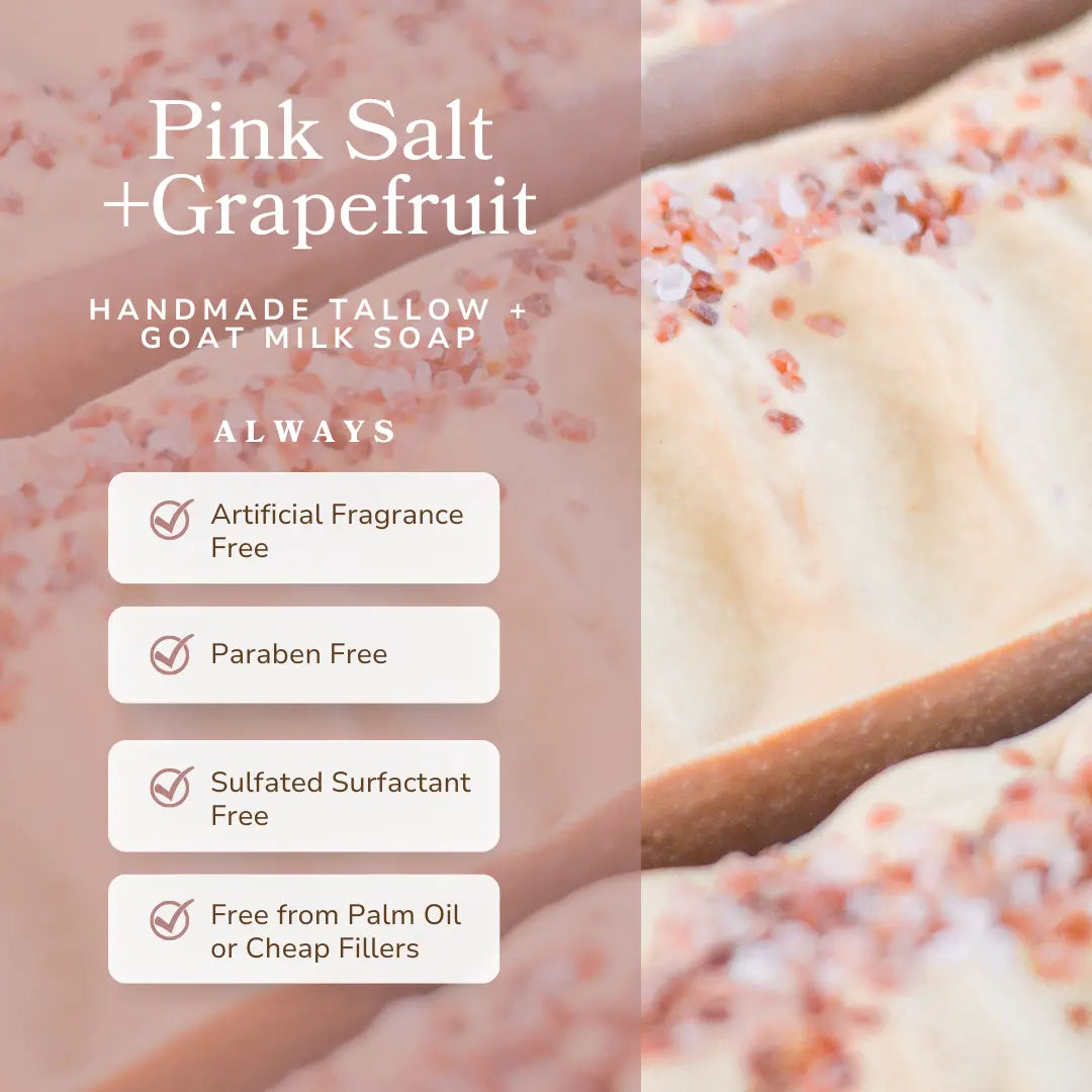 Pink Salt + Grapefruit Cleansing Bar Handmade Tallow and Goat Milk Soap Bar Pretty farm girl