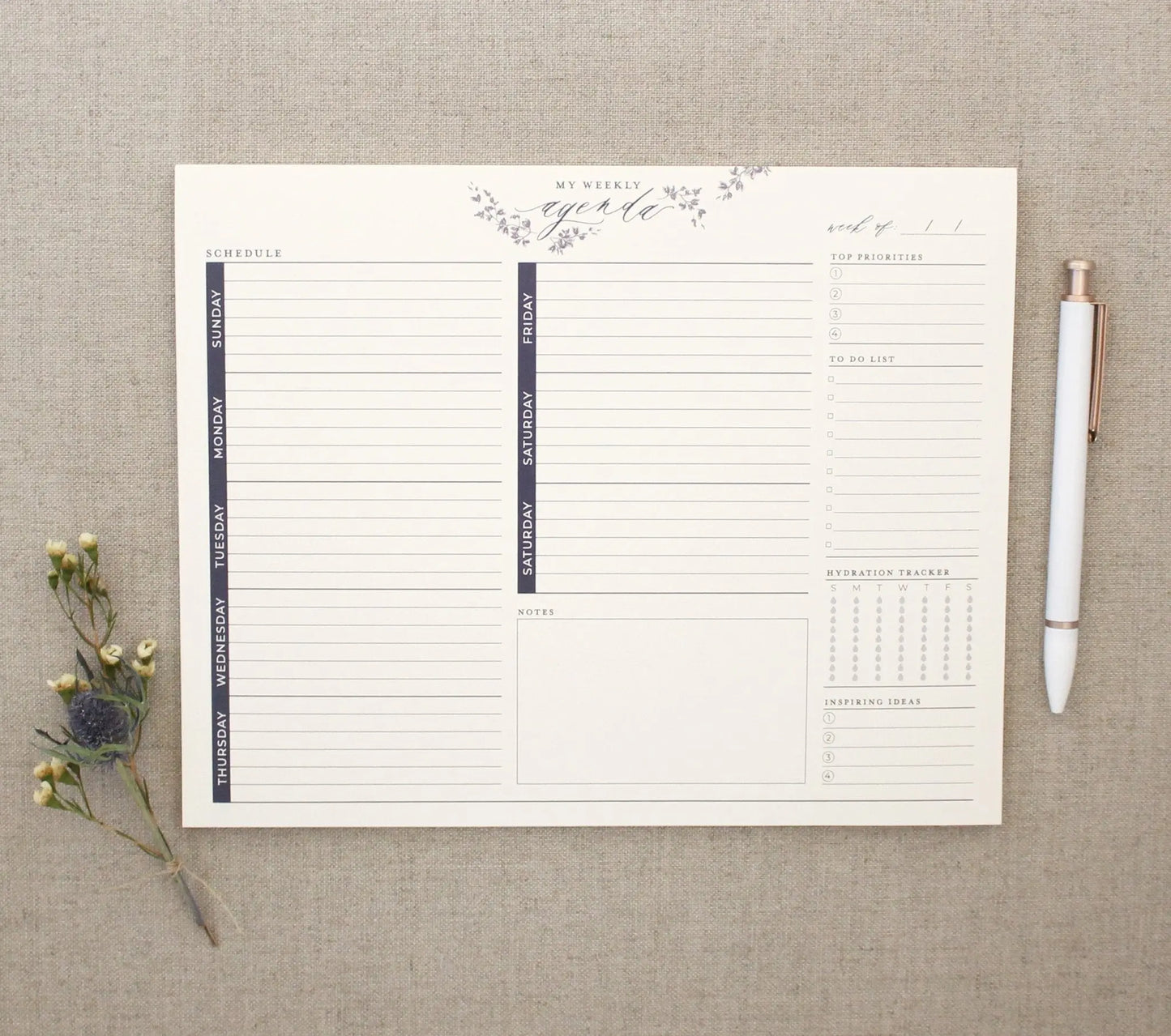 Weekly Agenda // Notepad Planner Jen Simpson Design, LLC