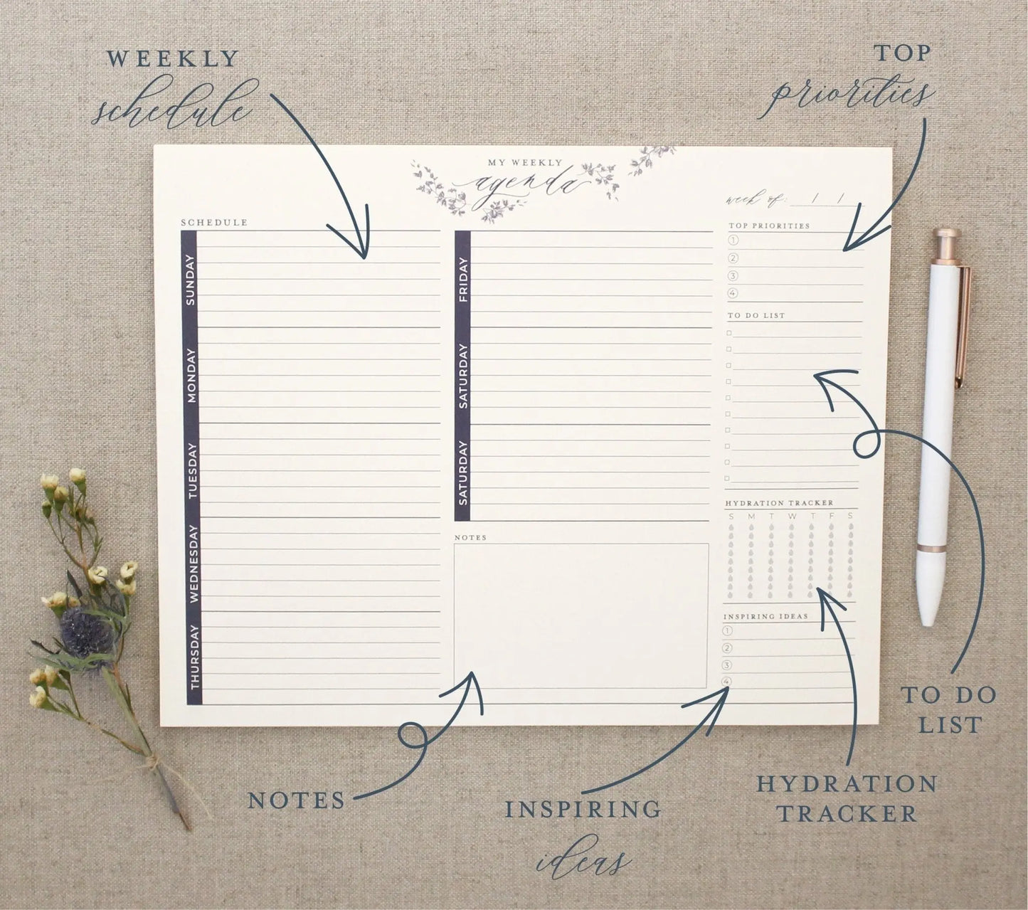 Weekly Agenda // Notepad Planner Jen Simpson Design, LLC